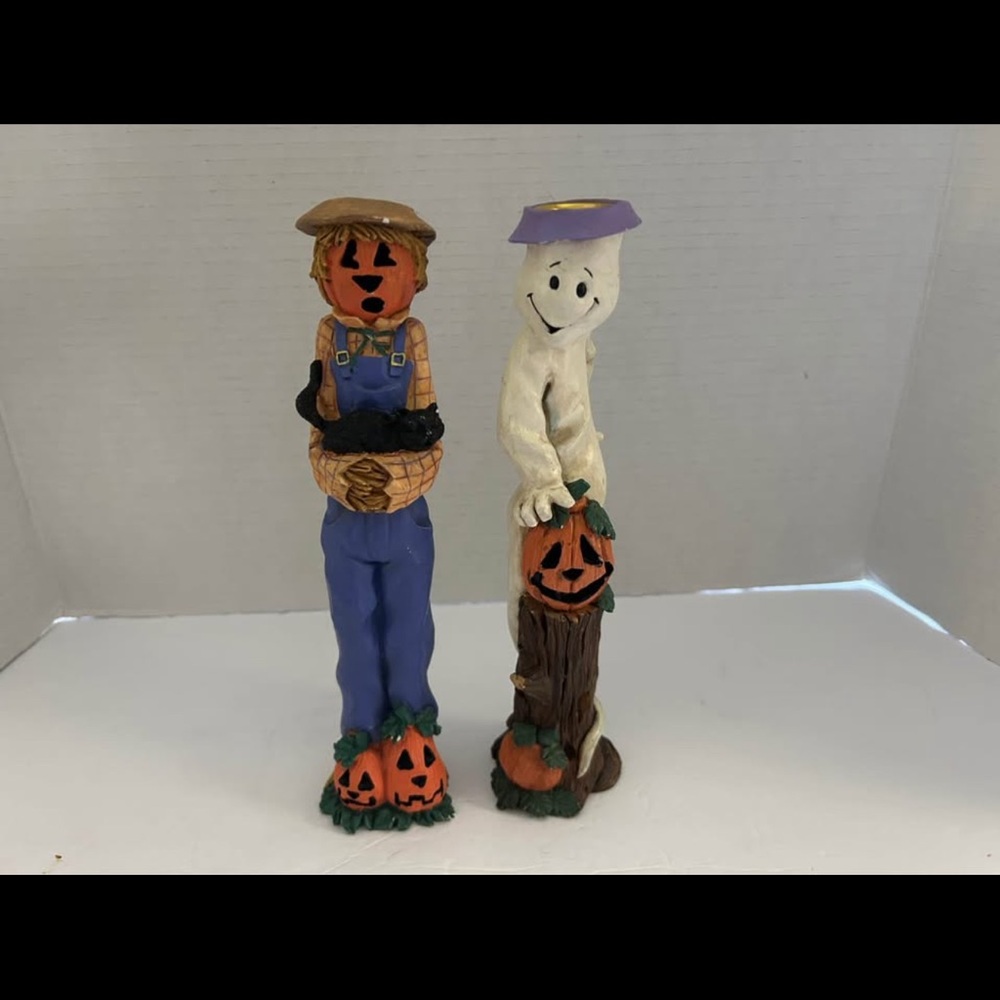 Halloween Scarecrow and Ghost Candle Holders SOLD